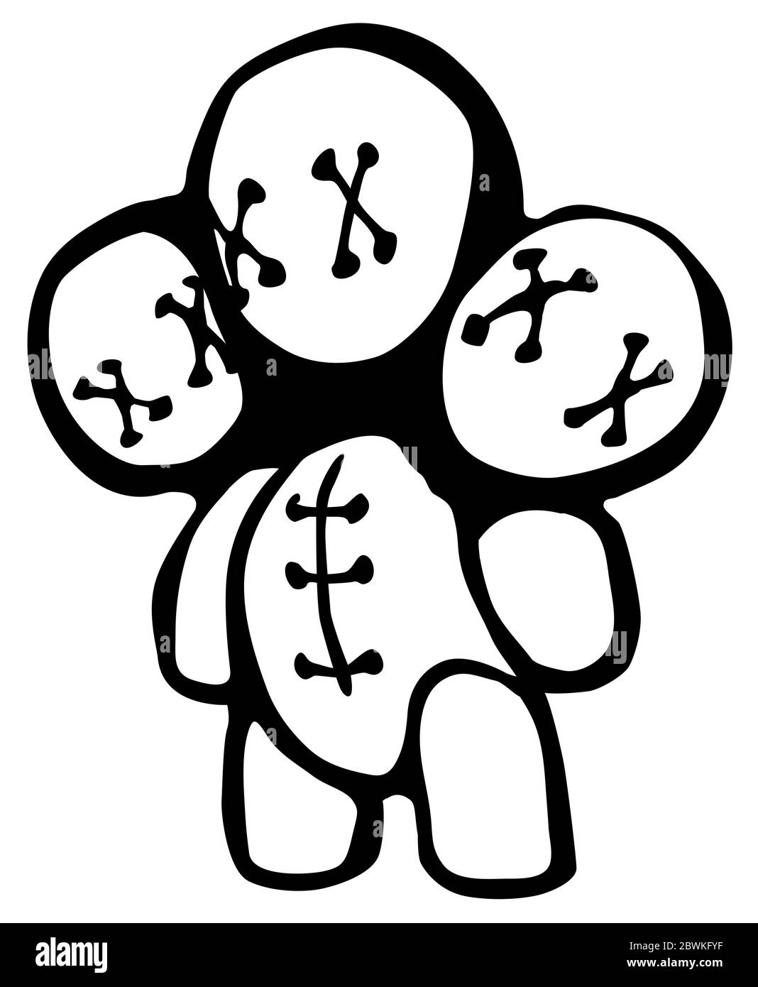Voodoo doll three head stencil black, vector illustration, vertical, isolated Stock Vector