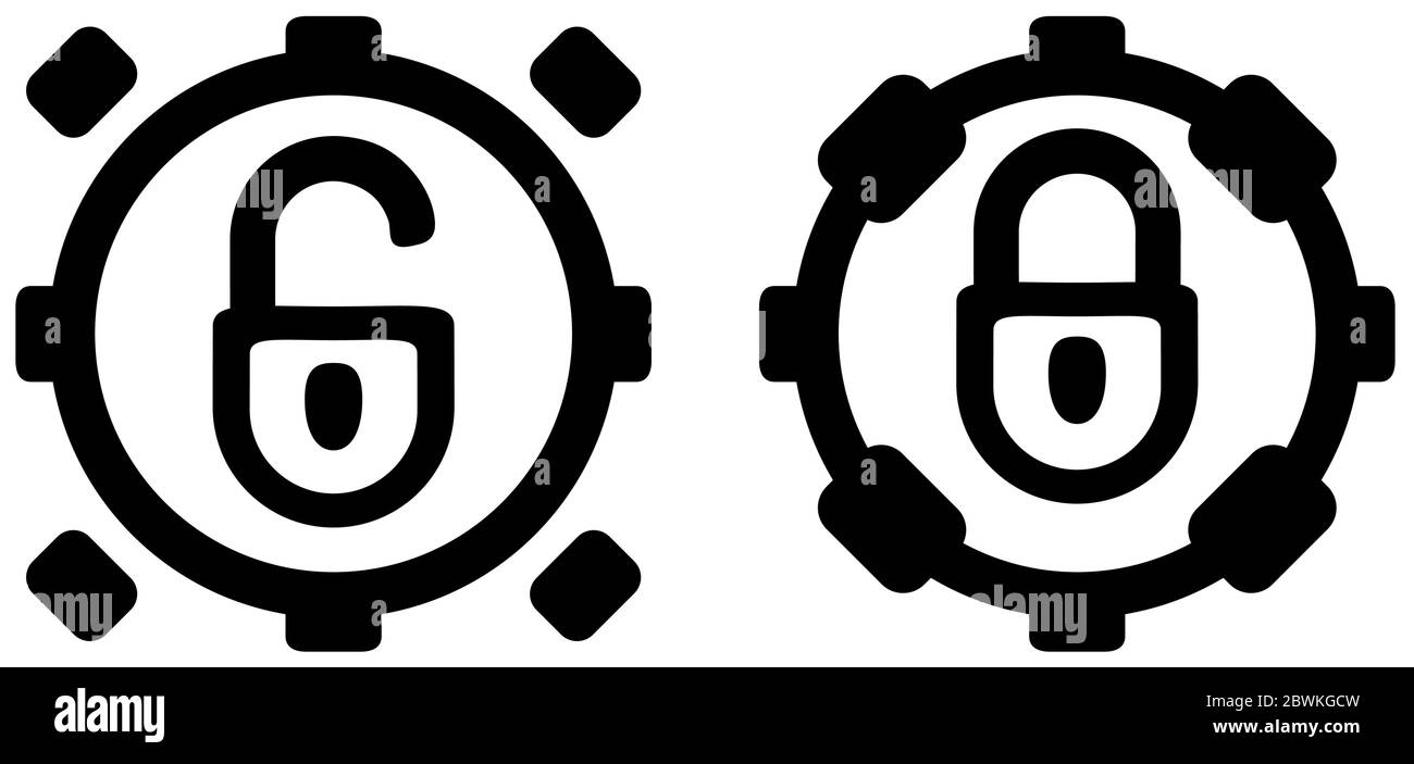 Lock ring button icon stencil black, vector illustration, horizontal ...
