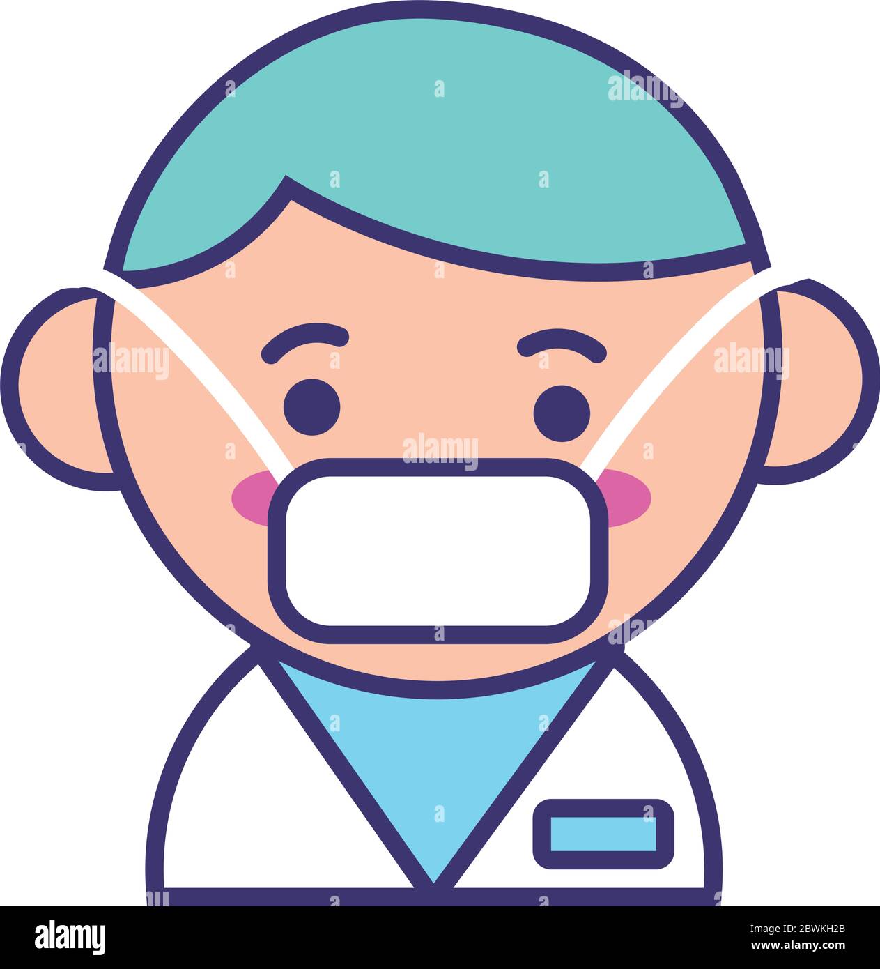 doctor wearing medical mask kawaii line style Stock Vector Image & Art ...