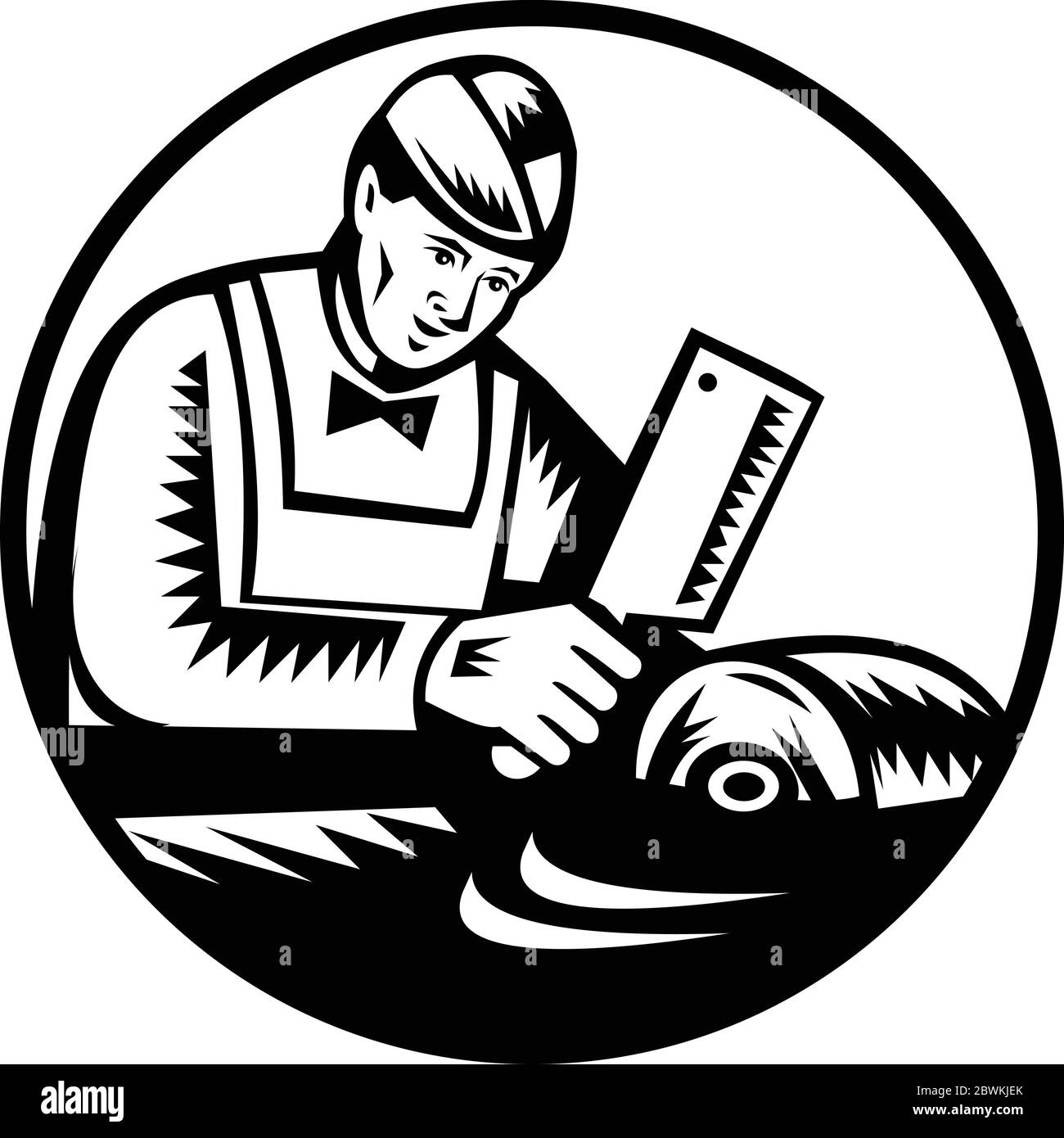 Illustration of a butcher, cutter or meat worker with meat cleaver