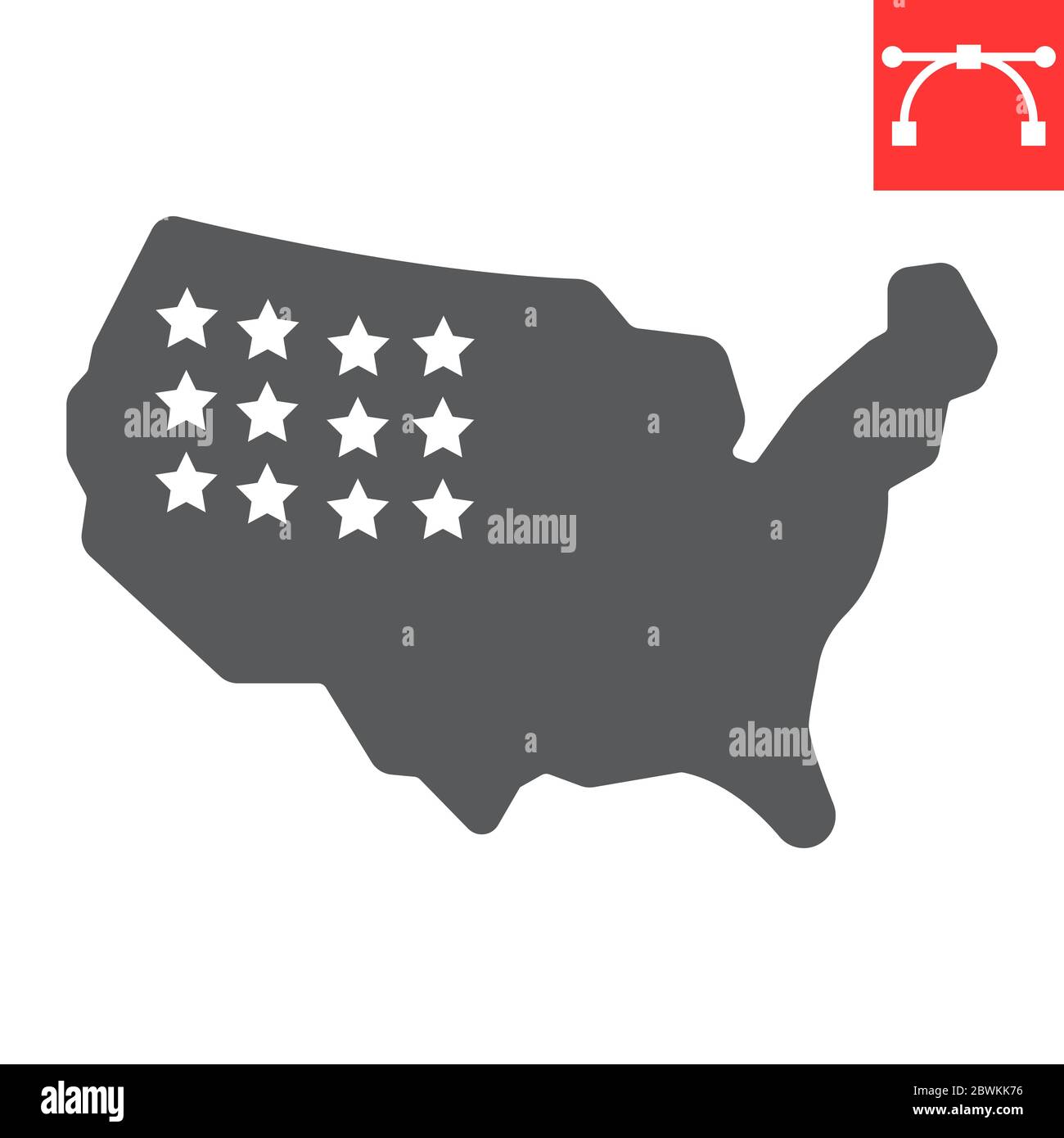 USA map glyph icon, america and country, map of usa sign vector graphics, editable stroke solid icon, eps 10. Stock Vector