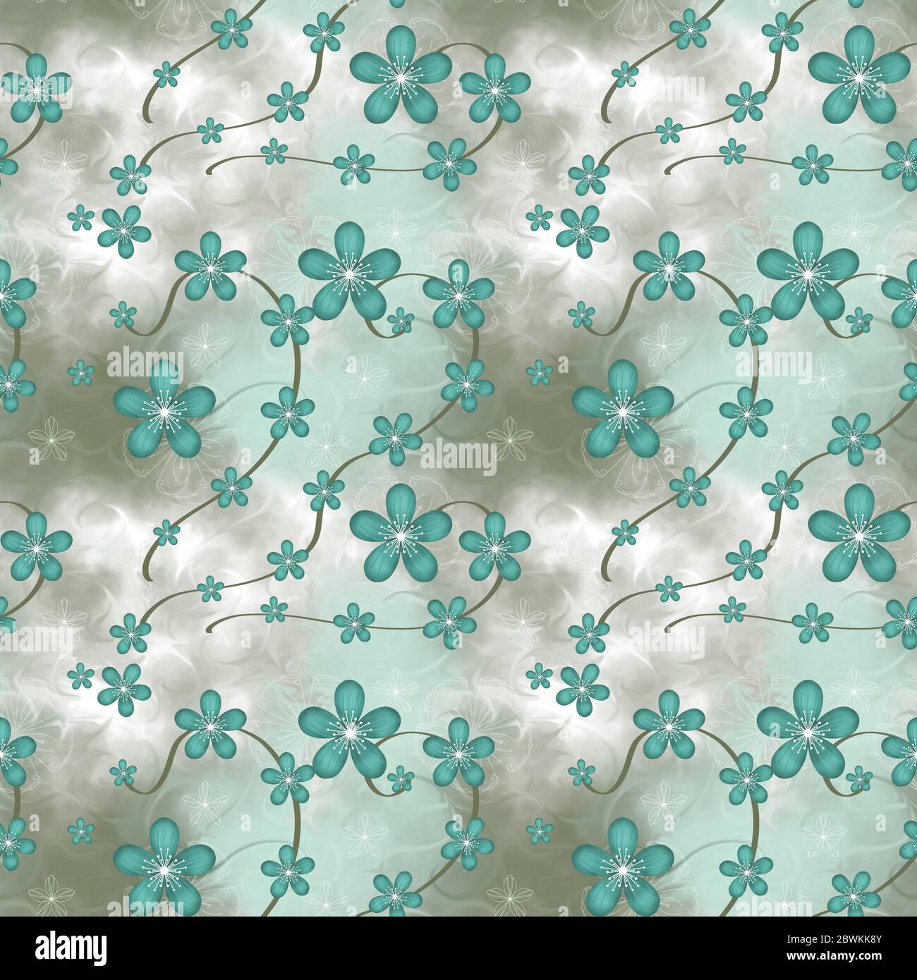 Seamless floral pattern in pastel colors. Seamless background. Seamless pattern with turquoise flowers. Stock Photo