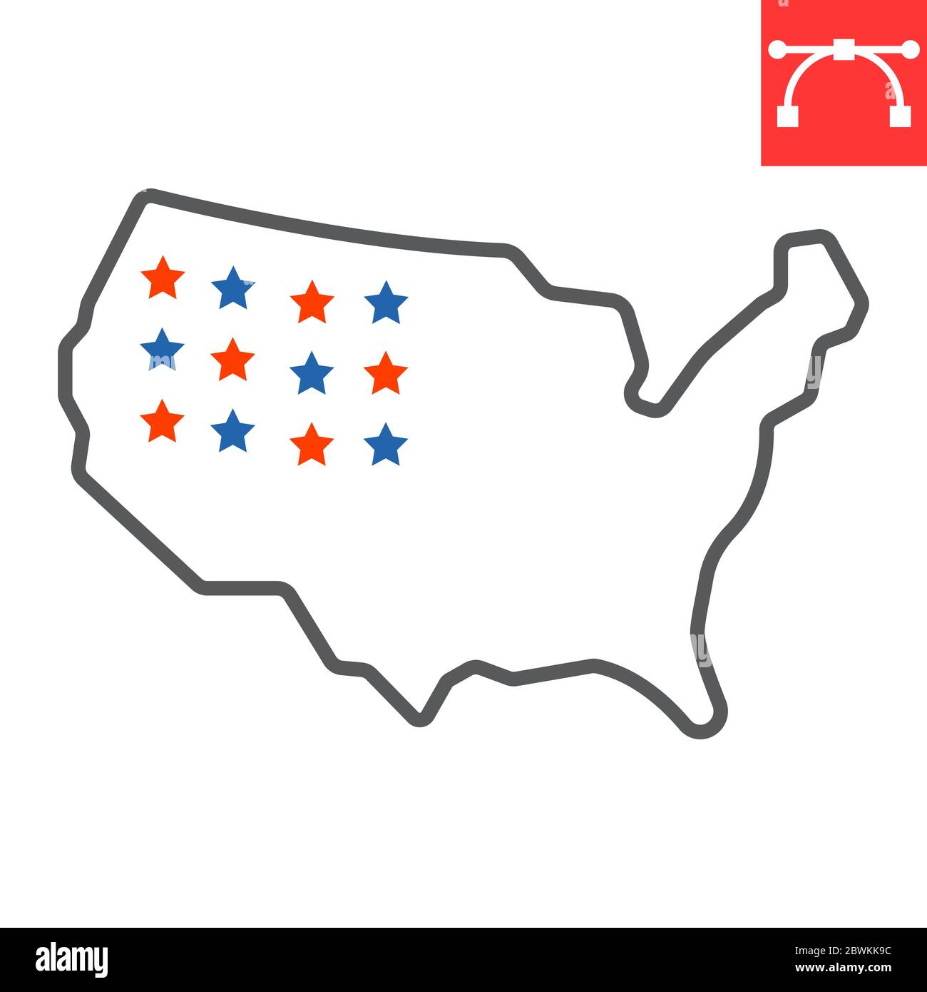 USA map color line icon, america and country, map of usa sign vector graphics, editable stroke linear icon, eps 10. Stock Vector
