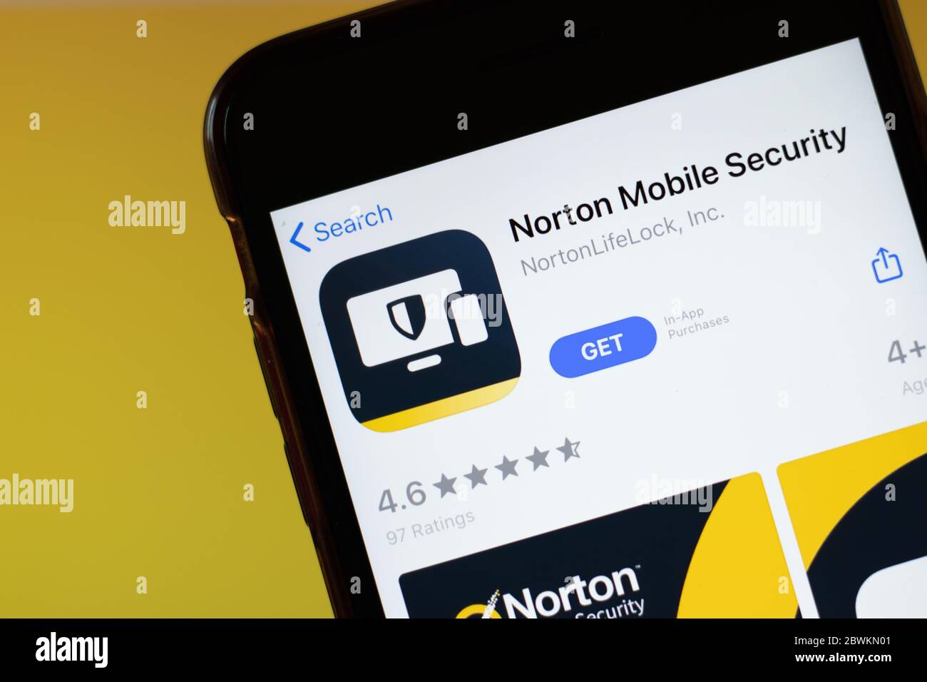 Moscow, Russia 1 June 2020 Norton Mobile Security app mobile logo