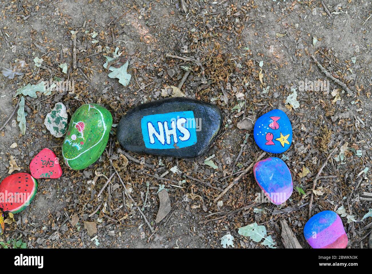 Hand painted NHS stones anti covid 19 Stock Photo Alamy