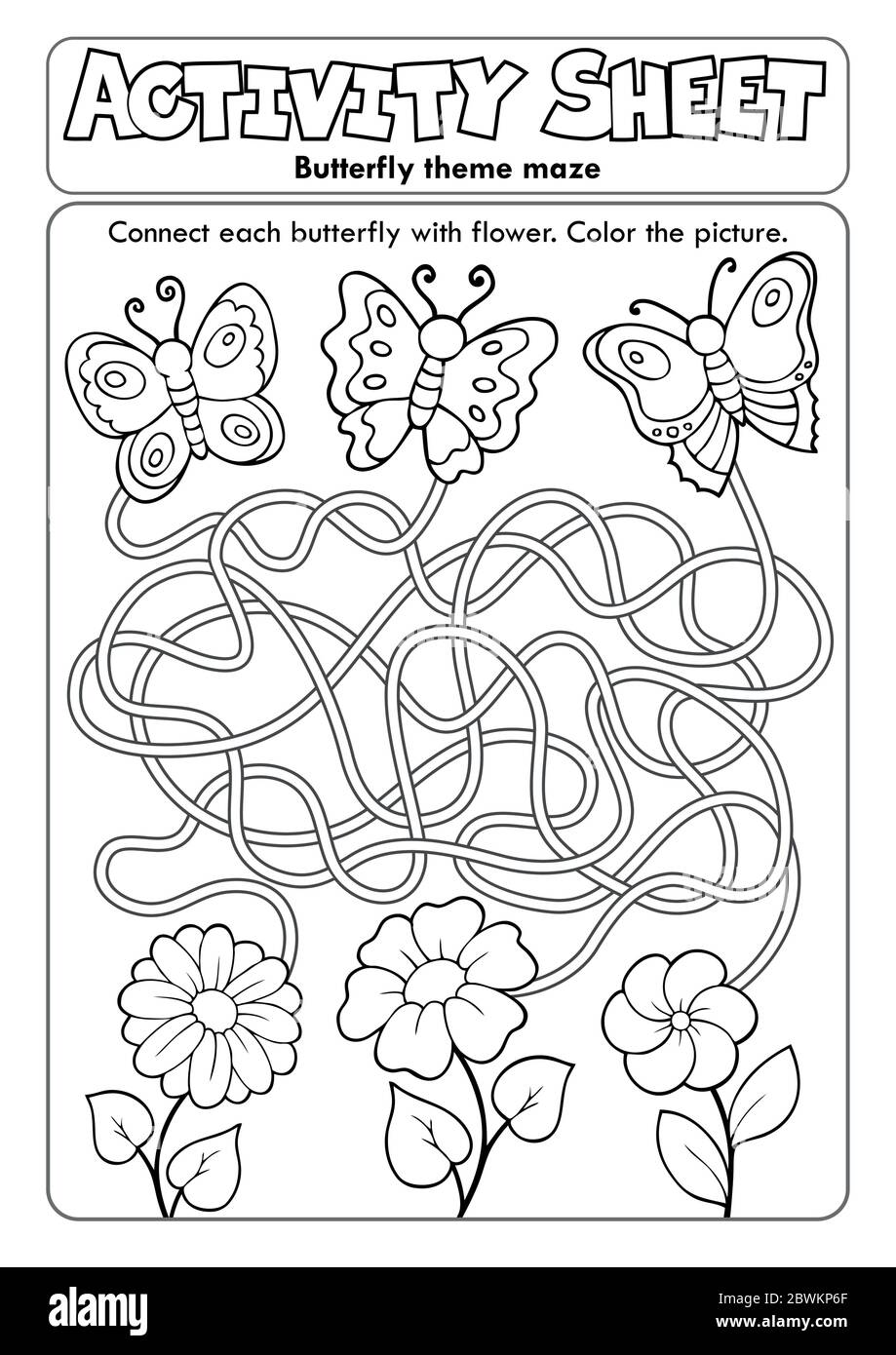 Activity sheet butterfly theme maze - eps10 vector illustration. Stock Vector
