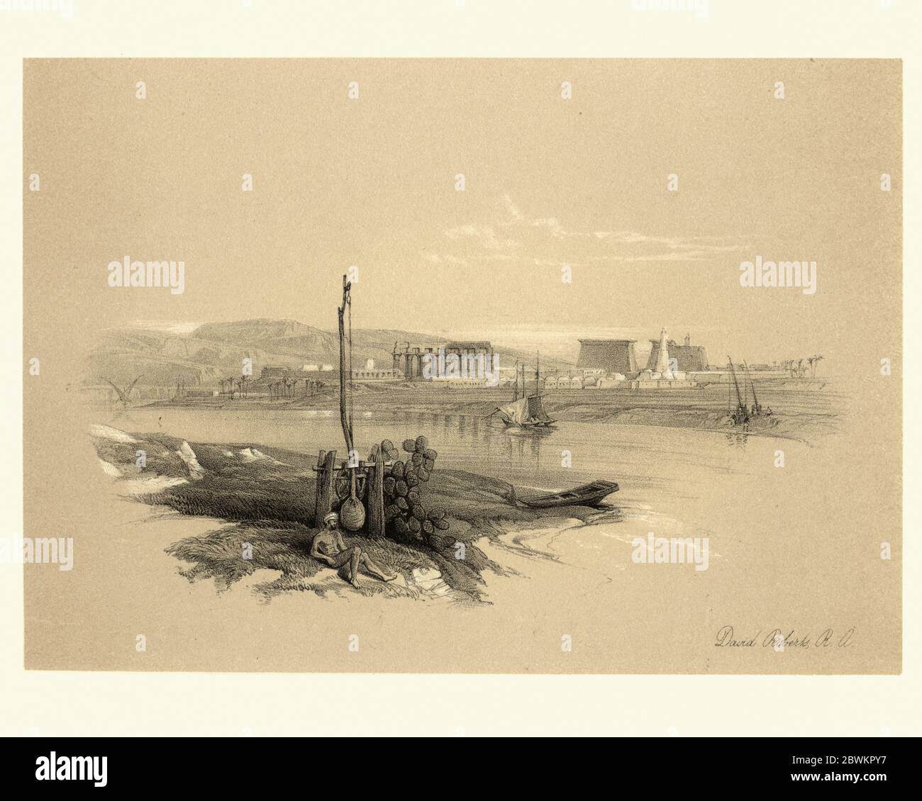 Ruins of Ancient Egypt ruins of Luxor from the South west, 19th Century, by David Roberts. 19th Century. Stock Photo