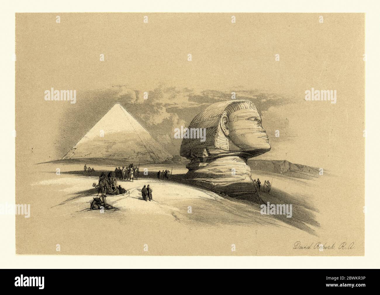 View of the Great Sphinx, Egypt, 19th Century, by David Roberts. Stock Photo