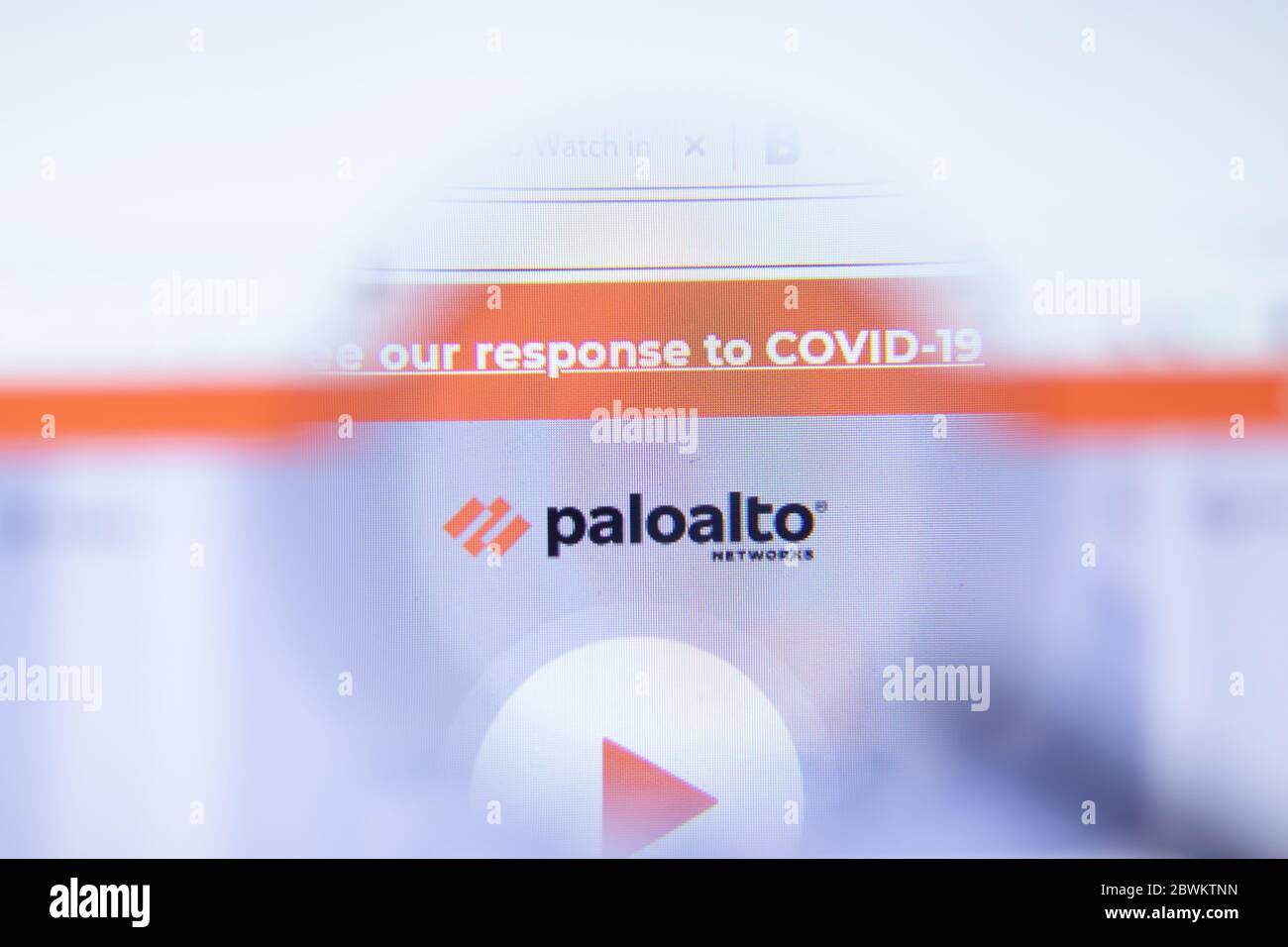 Moscow, Russia - 1 June 2020: Paloaltonetworks.com website page. Palo Alto Networks Inc logo on display screen, Illustrative Editorial. Stock Photo