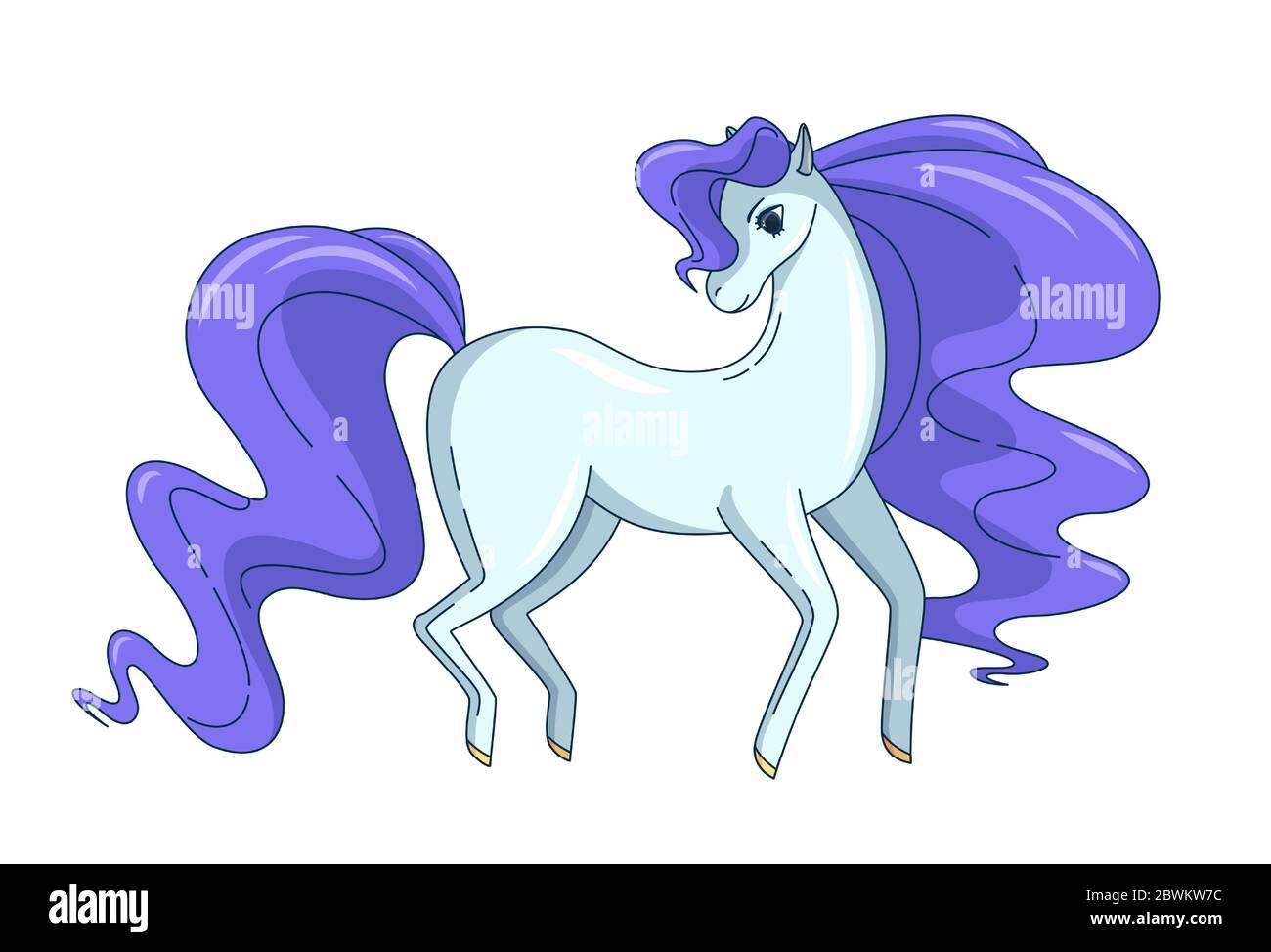 Pretty horse with waving mane and tail isolated on white background. Vector illustration in cute cartoon style Stock Vector