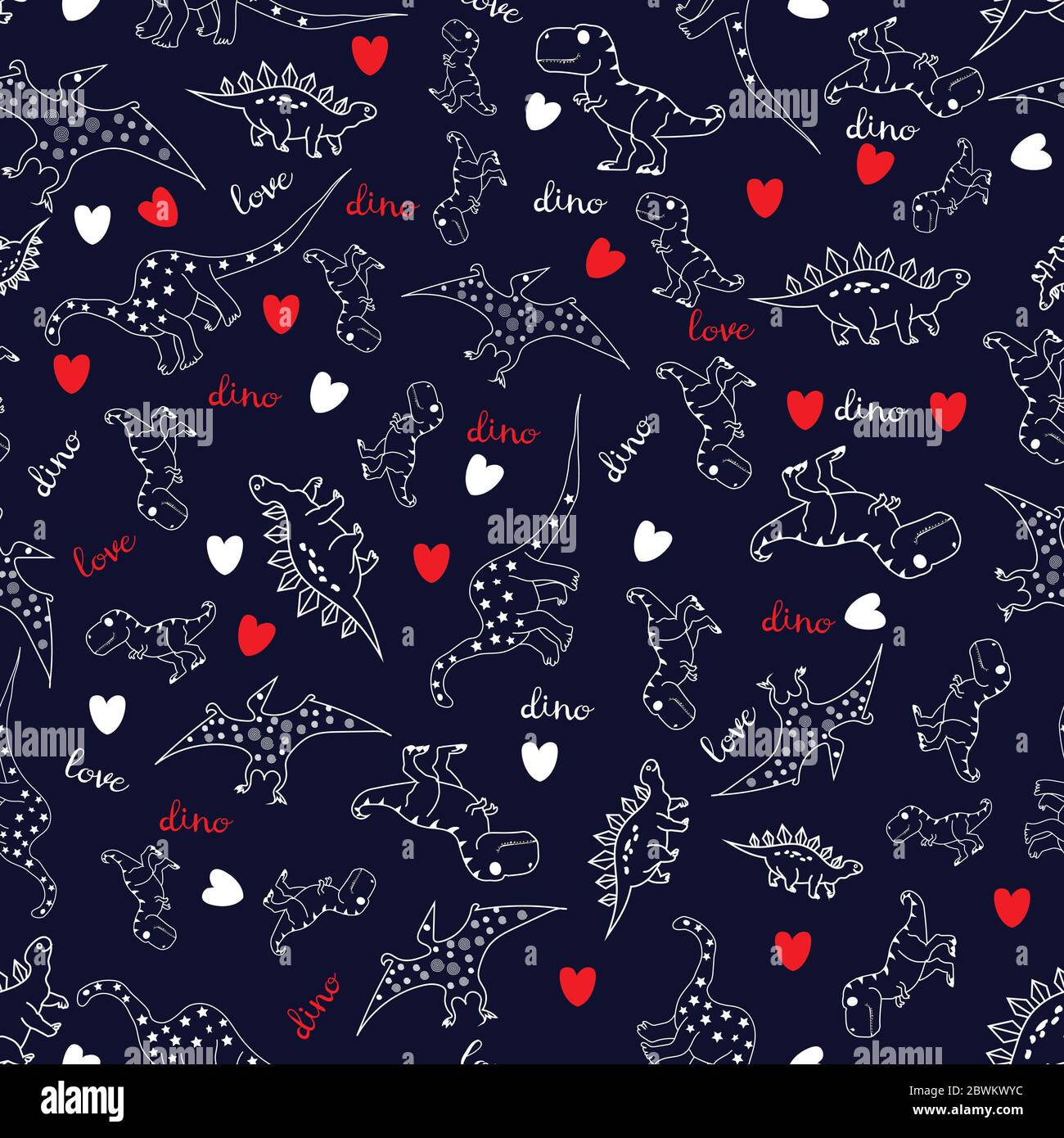 Cute hand drawn dinosaur vector seamless pattern background Stock ...