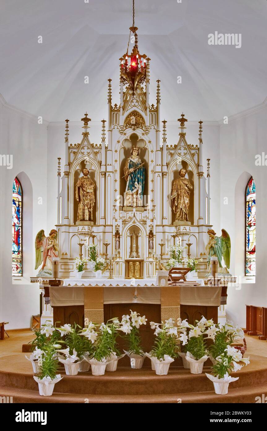 Main Altar at St. Louis Catholic Church, built 1870, in Castroville, Texas, USA Stock Photo