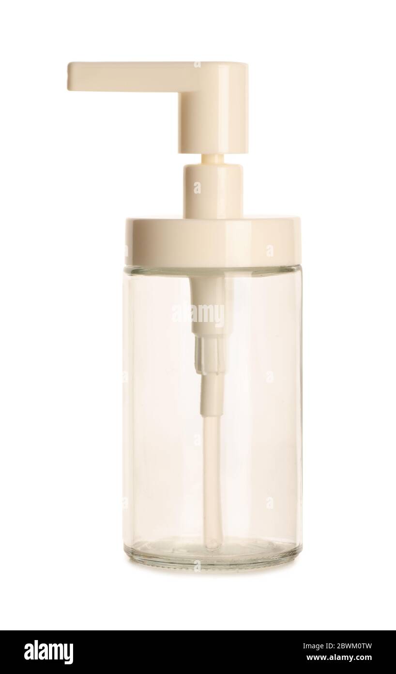 Bathroom accessory, soap bottle dispenser isolated on white background Stock Photo
