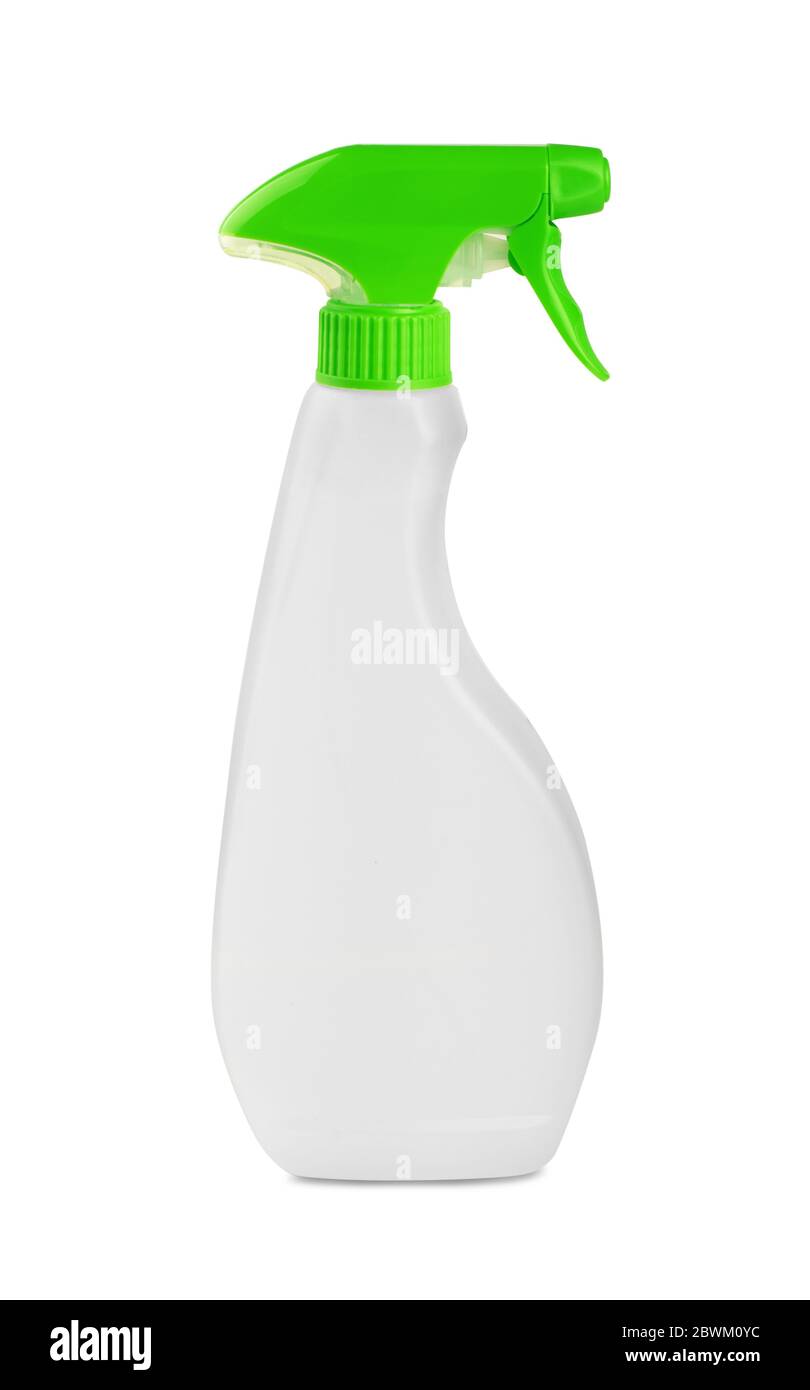 White blank plastic spray detergent bottle isolated on white background ...