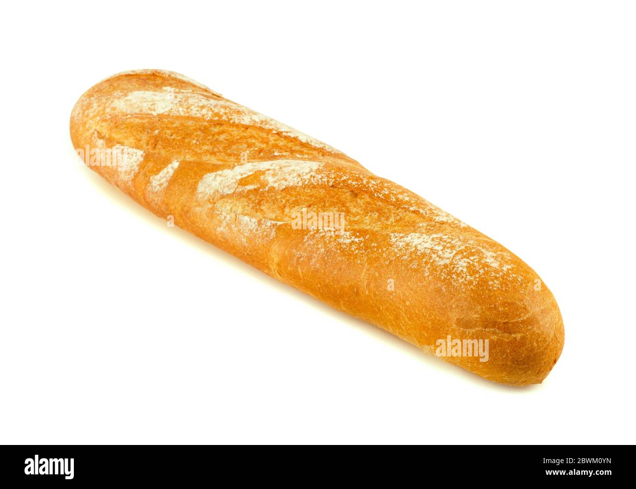 Freshly baked baguette isolated on white background Stock Photo
