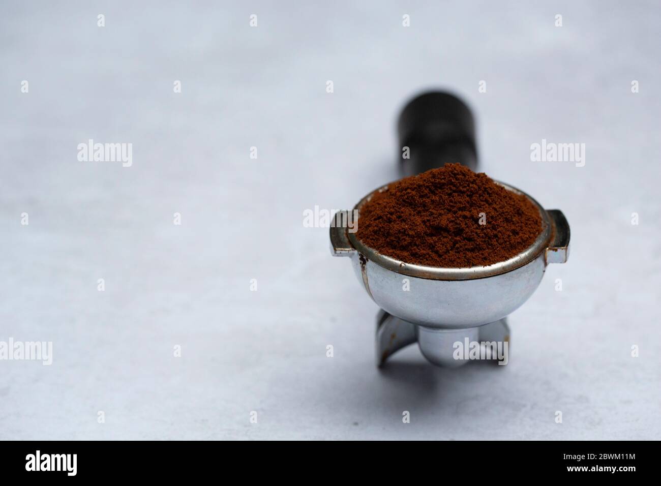 High angle close up of espresso machine portafilter Stock Photo Alamy