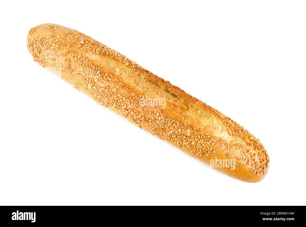 White baguette with sesame isolated on a white background Stock Photo