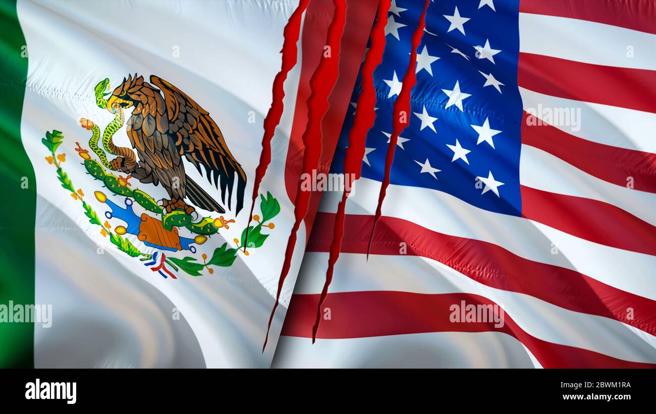 Mexico and USA flags with scar concept. Waving flag,3D rendering ...