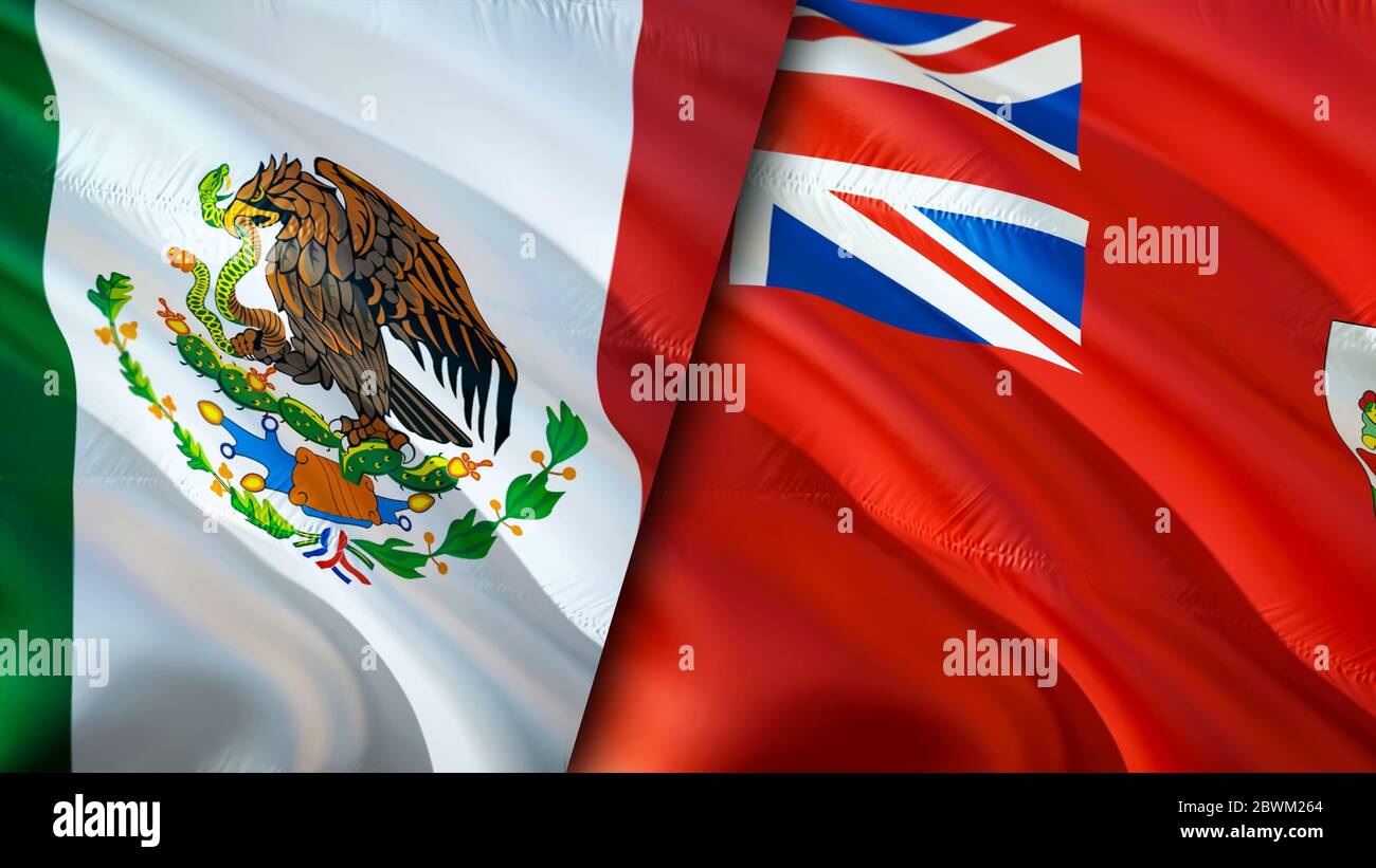 Mexico and Bermuda flags. 3D Waving flag design. Mexico Bermuda flag ...