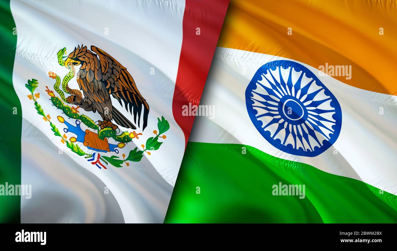 Mexico and India flags. 3D Waving flag design. Mexico India flag ...