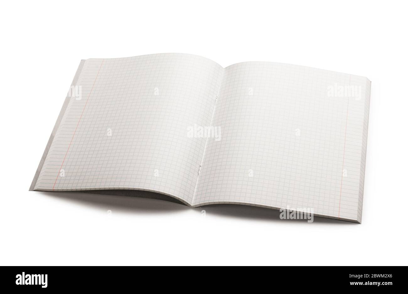 Opened school notebook in a cage isolated on white background Stock Photo