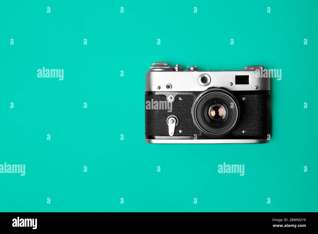 Retro camera isolated on bright blue background. Pop art concept. Flat ...