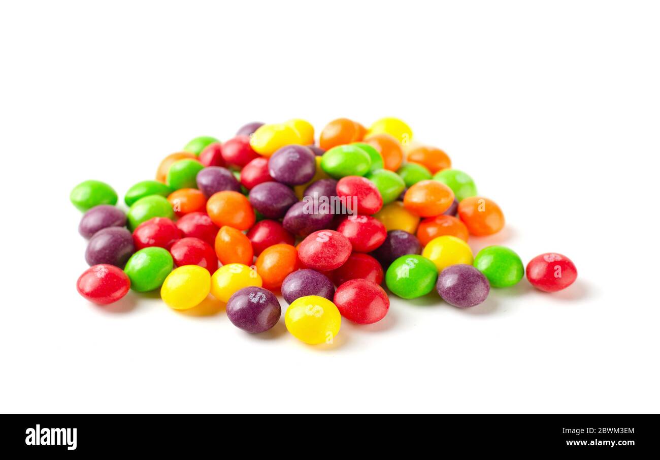 RUSSIA, MOSCOW - August 11, 2019: Colorful skittles candies isolated on ...
