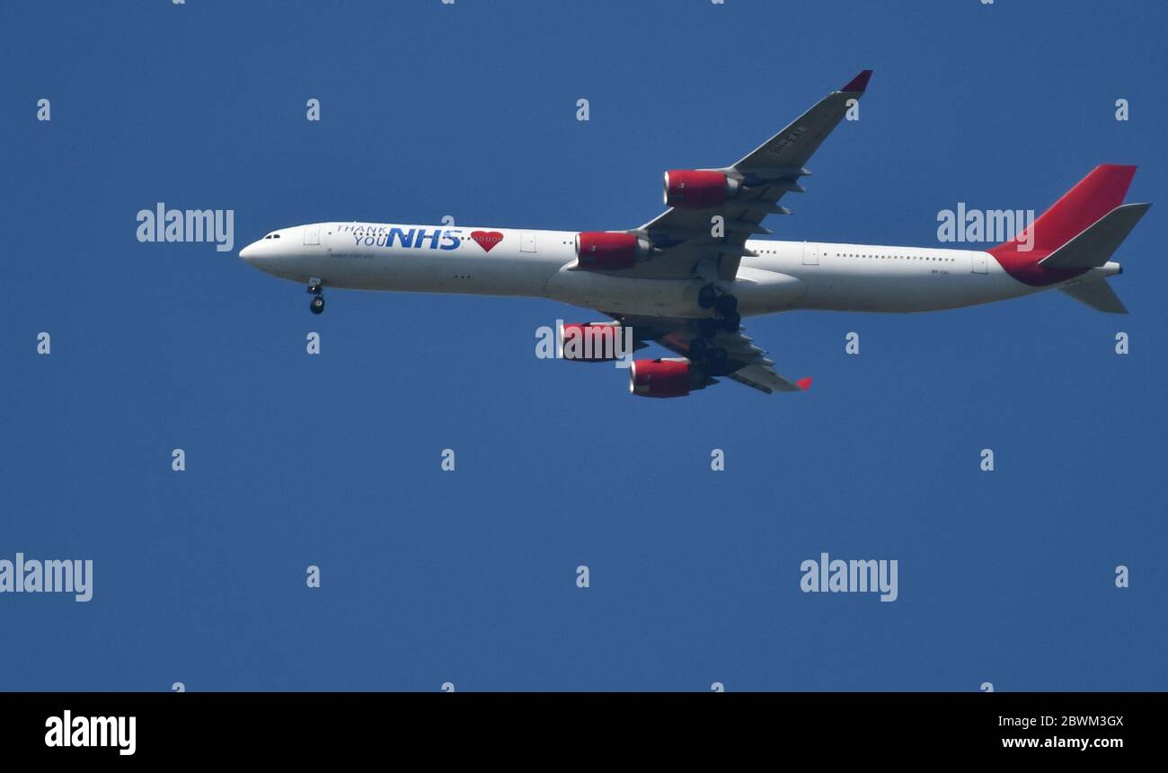 Bournemouth,Dorset, UK, 02 June, 2020. Thank you NHS plane.  JWOSports/Alamy News. Stock Photo