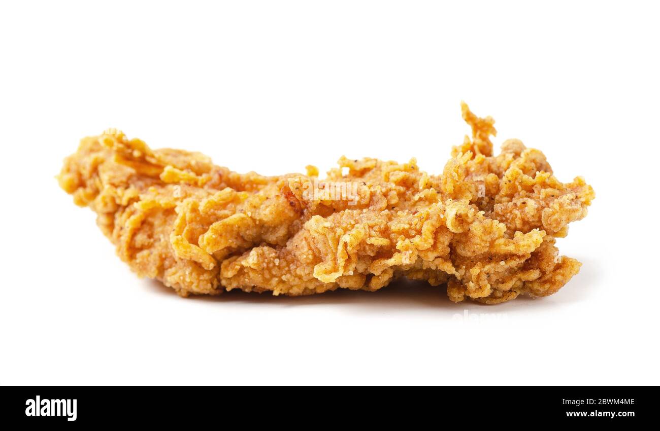 Piece of crispy breaded fried chicken, nuggets, chicken strip isolated on a white background Stock Photo