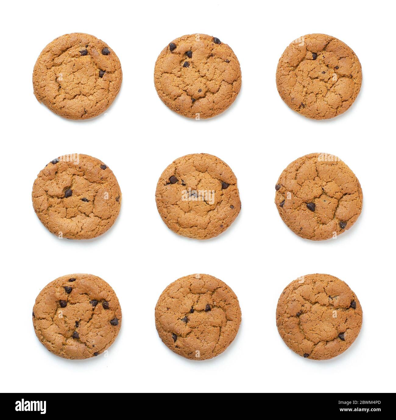 Row homemade oatmeal cookies isolated on white background Stock Photo