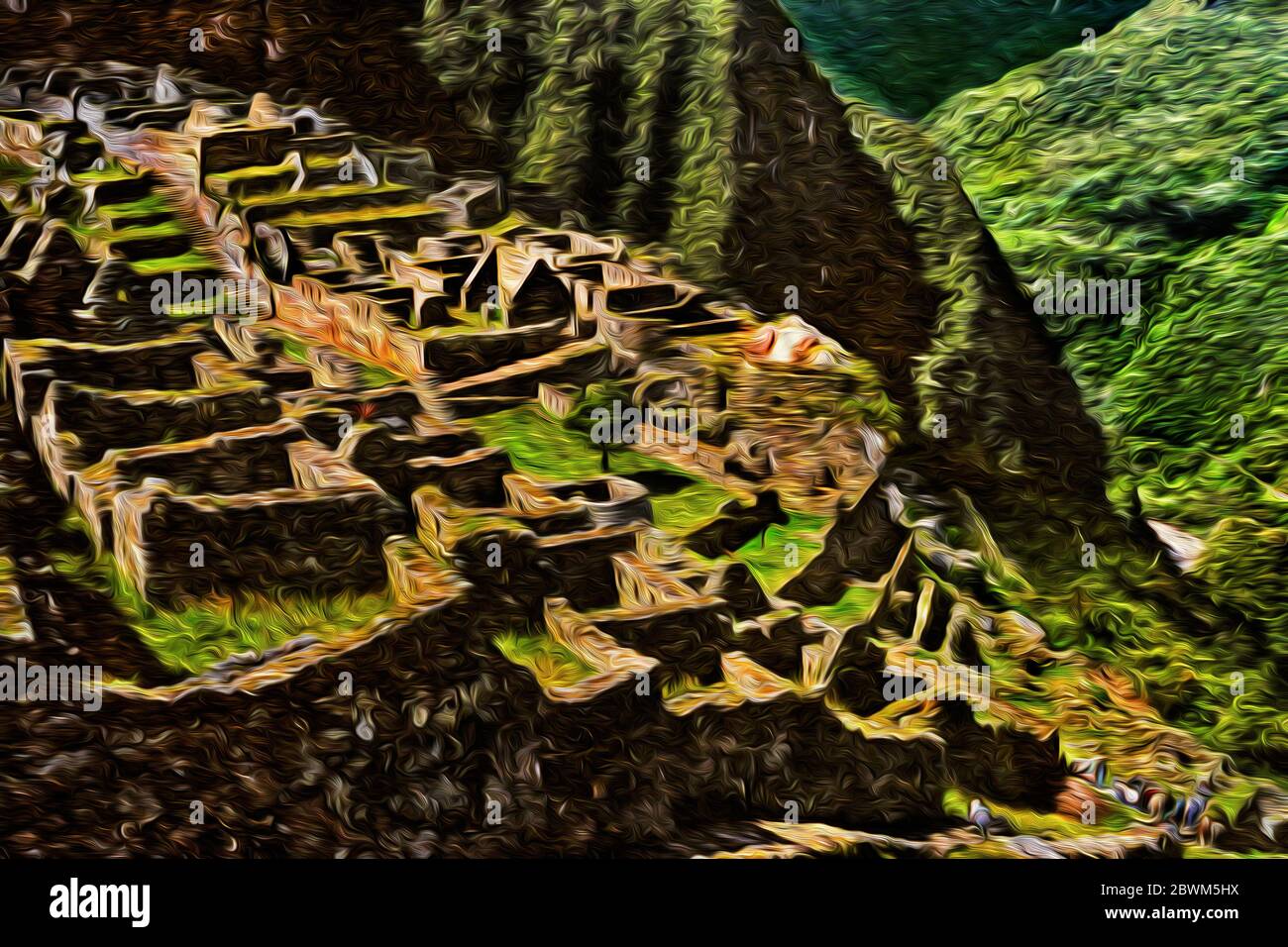 Stone walls from houses and terraces at the Inca archaeological city of ...