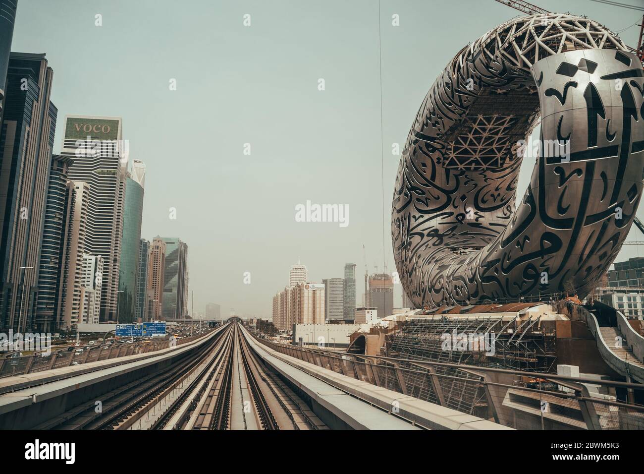 Dubai, UAE - February 2020 : The Museum Of The Future is visionary cultural institution currently under construction in Dubai, UAE. Museum of Innovation and Design. Stock Photo