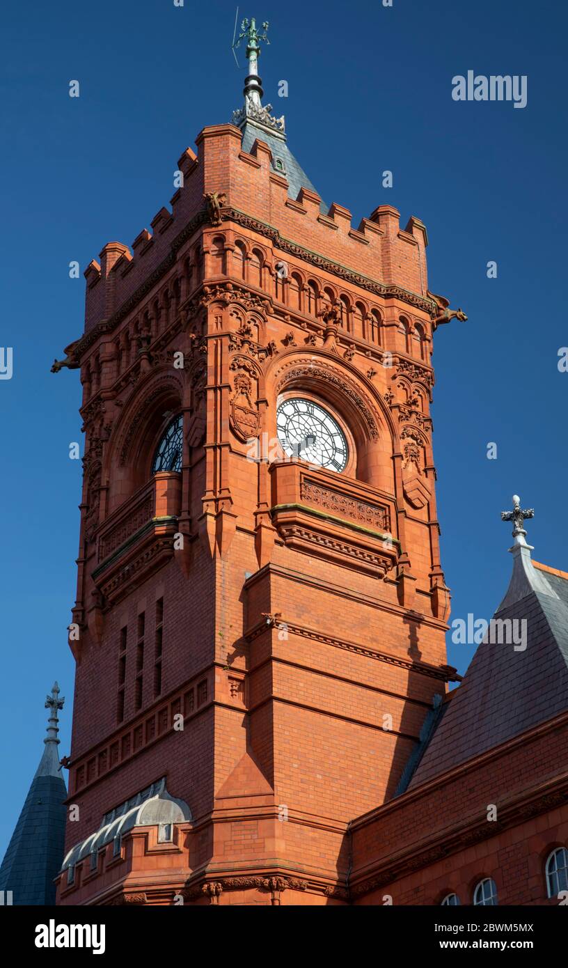 The Pierhead Building clock tower in Cardiff Bay, Wales, UK Stock Photo