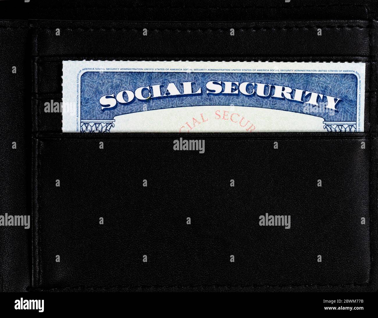 United States Social Security card inside of leather wallet Stock Photo