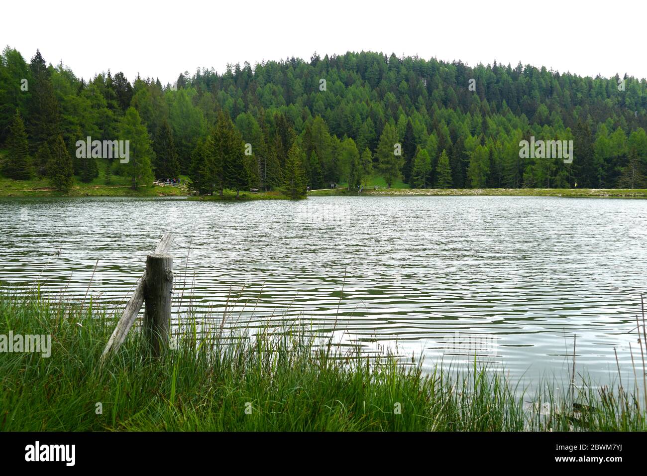 Tret lake in the Northern Italy in Italian valley of Val Di Non. Stock Photo