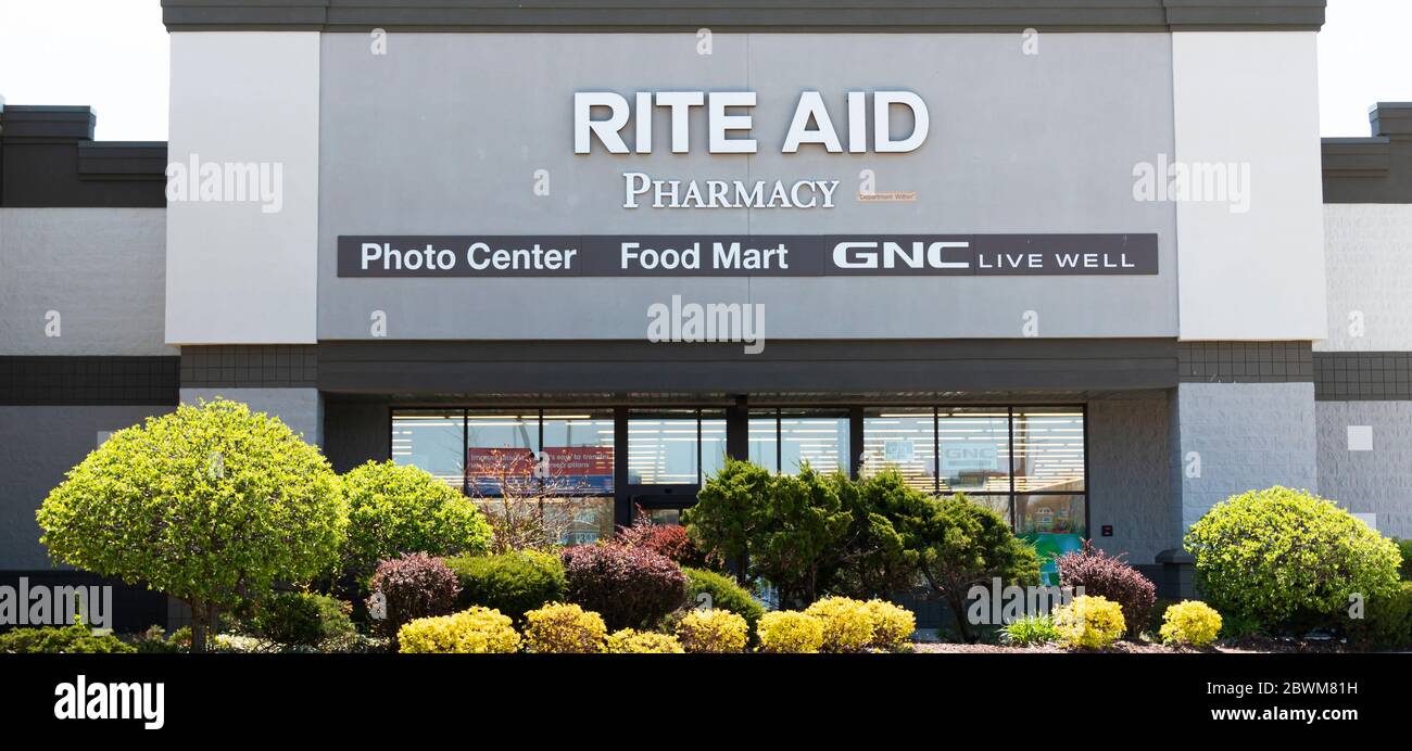 Bay Shore, New York, USA 25 April 2020 The front of a rite Aid