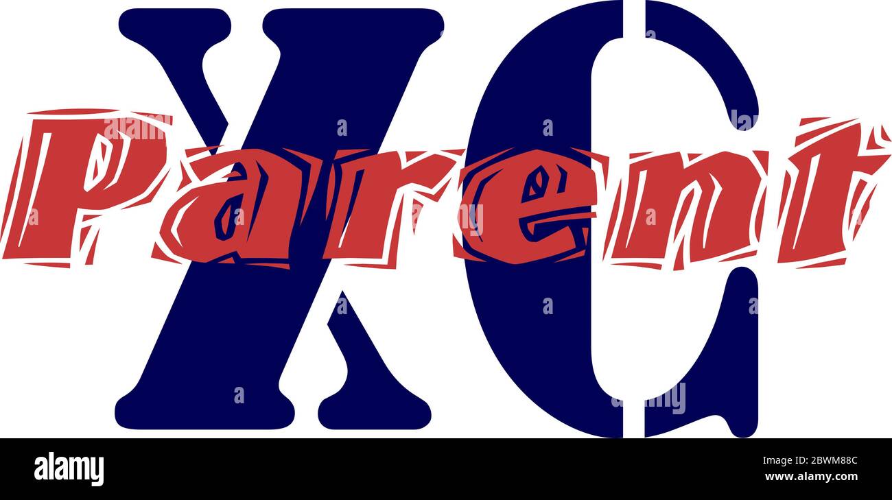 A blue X and blue C with the word parent in red going through the middle with a white background. Stock Photo