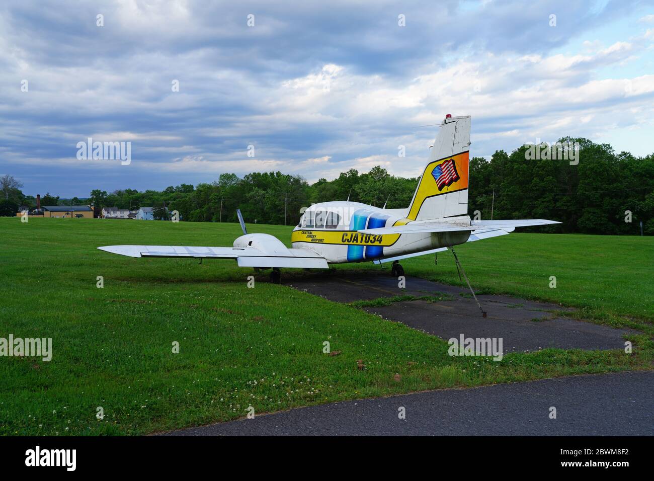 MANVILLE, NJ -30 MAY 2020- View of the Central Jersey Regional Airport (JVI), a small public use airport located near Manville in Somerset County, New Stock Photo