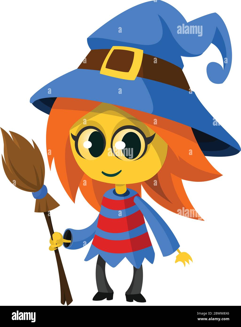 Cute cartoon witch. Vector illustration of Halloween witch with a broom