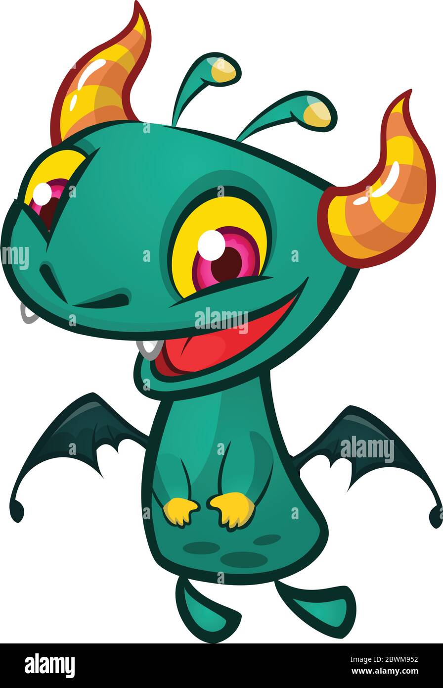 Funny cartoon flying dragon. Vector illustration of cute monster creature Stock Vector