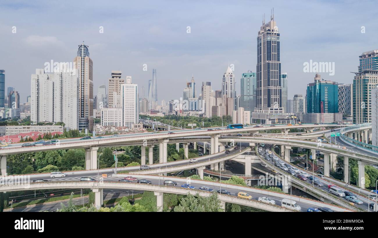 SHANGHAI, CHINA - Sep 22: Aerial View of Shanghai city in sunny day. 22 ...
