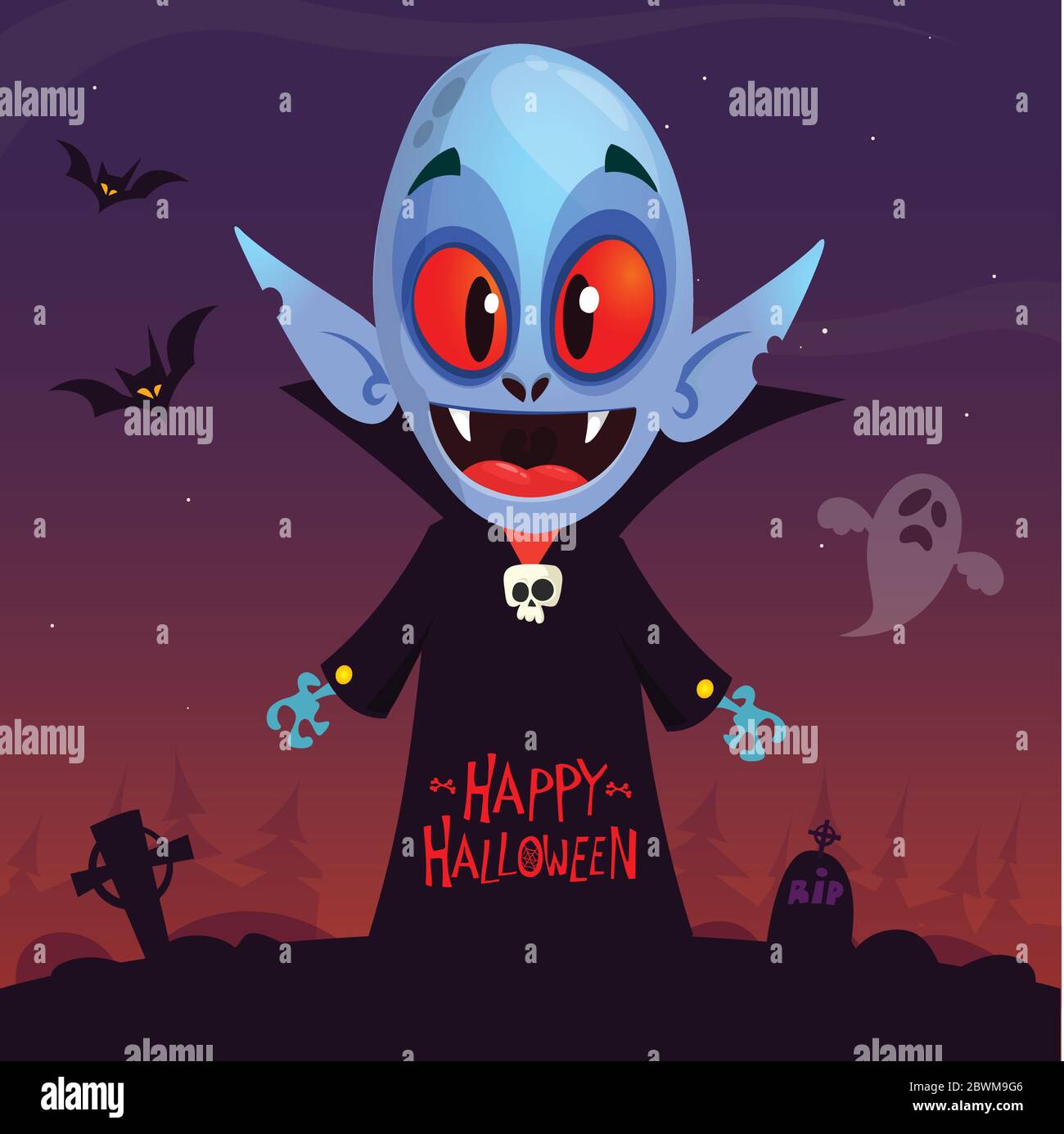 Cute cartoon vampire smiling. Vector illustration Stock Vector Image ...