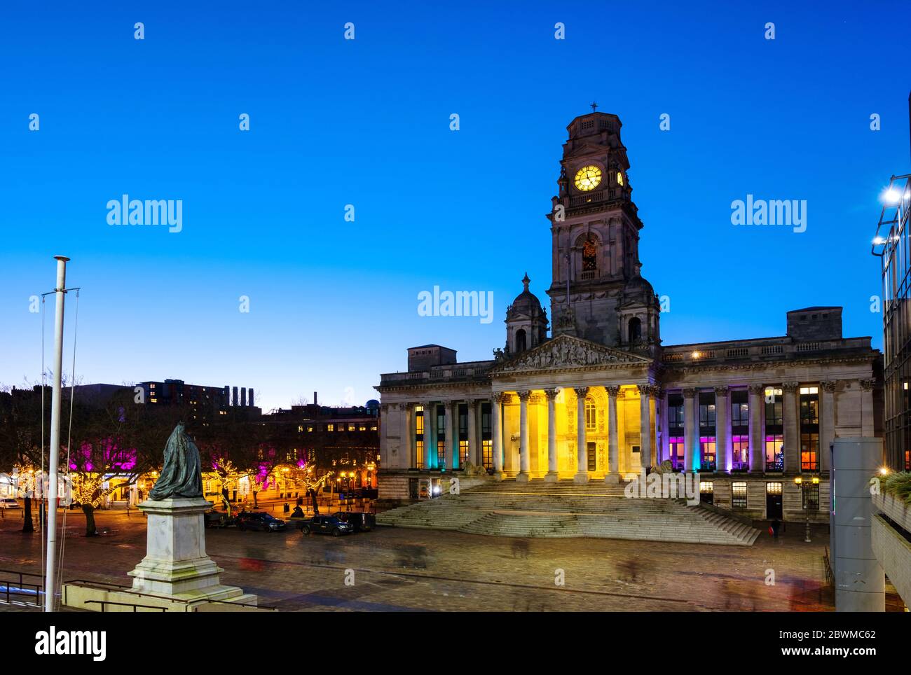 Portsmouth, UK. View of Guildhall in Portsmouth, UK at night. Clear dark sky, popular landmark in the city Stock Photo