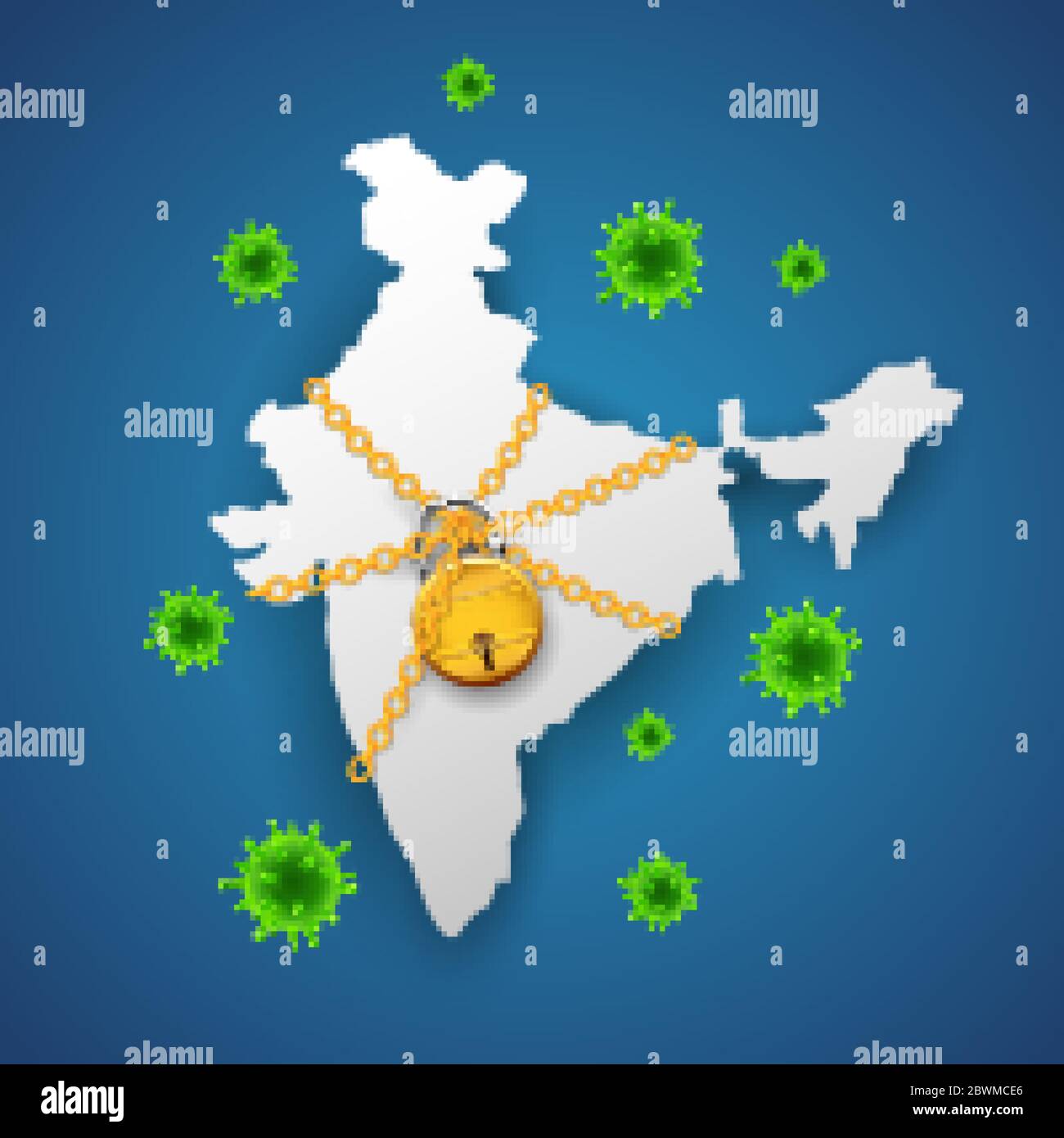 illustration of medical background showing India lockdown due to deadly Novel Coronavirus 19 epidemic outbreak Stock Vector