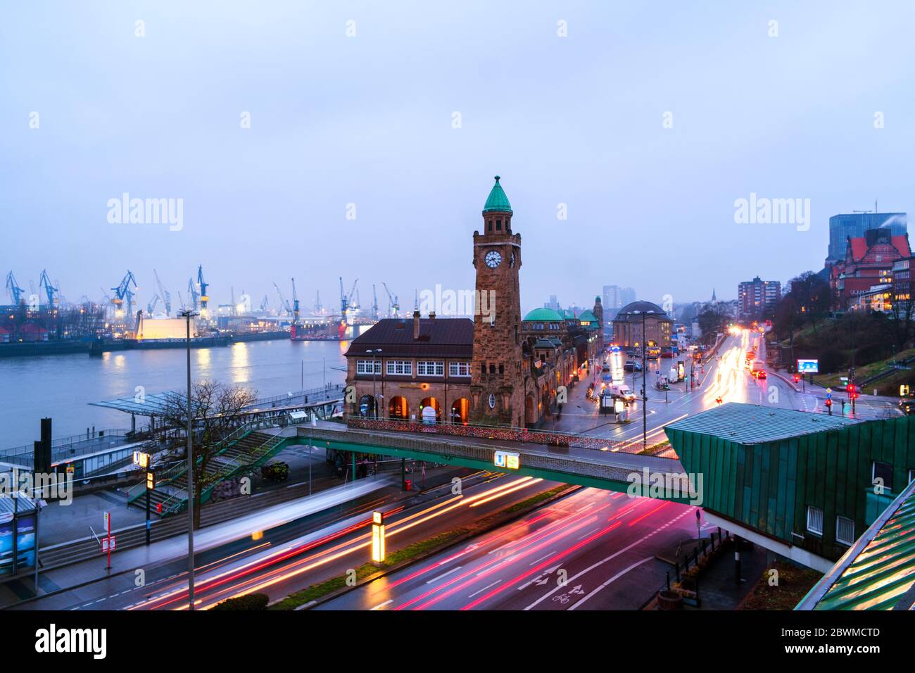 Hamburg, Germany. Port of Hamburg on the river Elbe in Germany at night ...