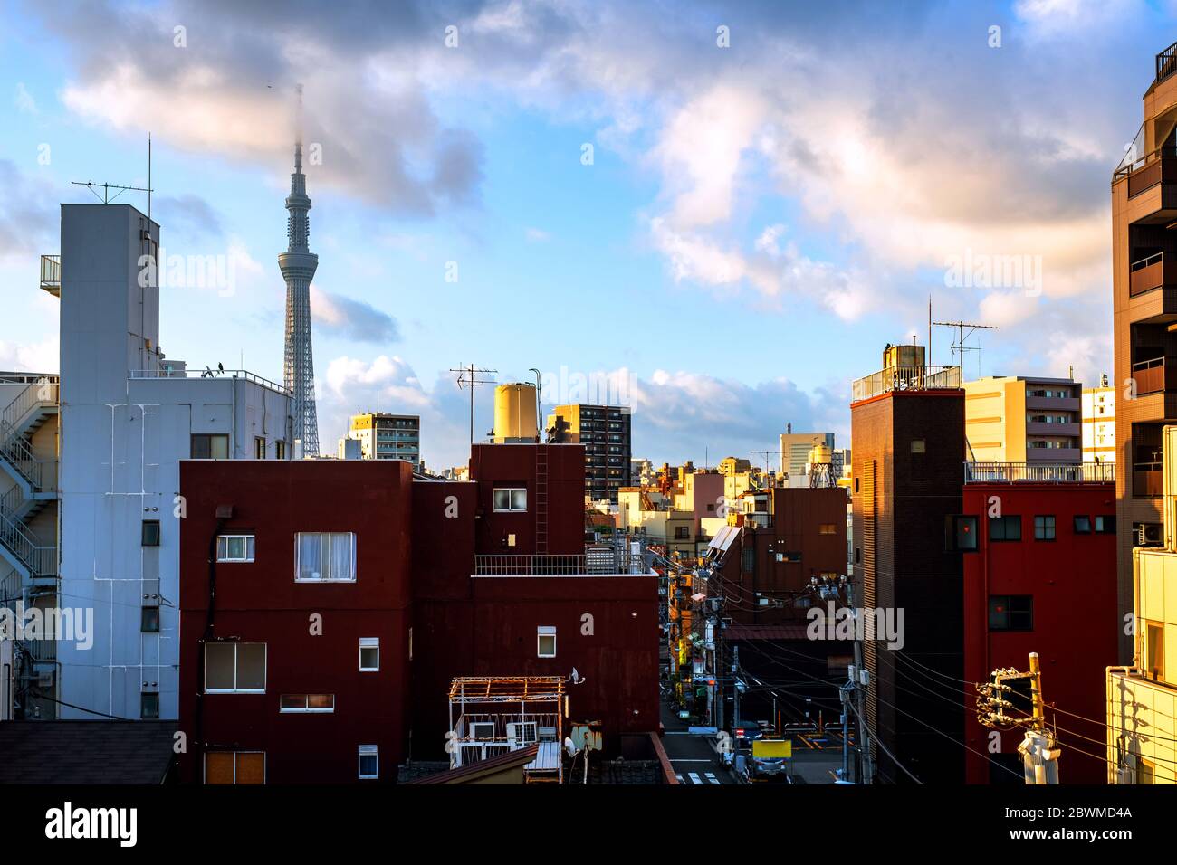 Tokyo, Japan. Skyline in the morning, cloudy sky over urban area in Asakusa, Tokyo, Japan Stock Photo