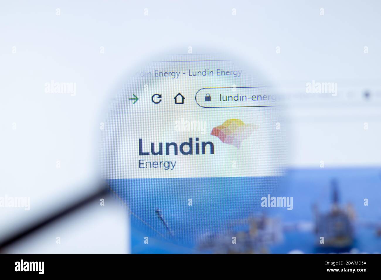 Moscow, Russia - 1 June 2020: Lundin-energy.com website page. Lundin energy Petroleum AB logo on display screen, Illustrative Editorial. Stock Photo