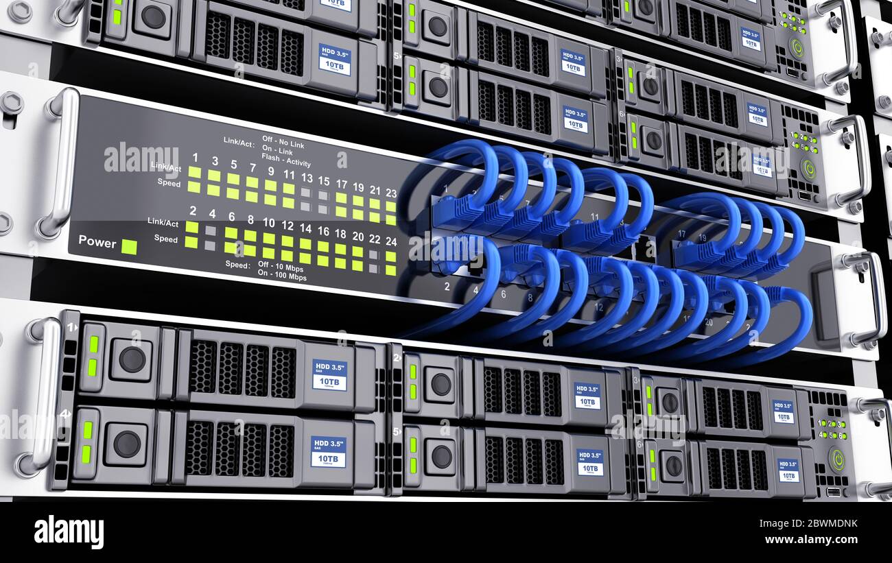 Big database and connect server. 3d illustration Stock Photo