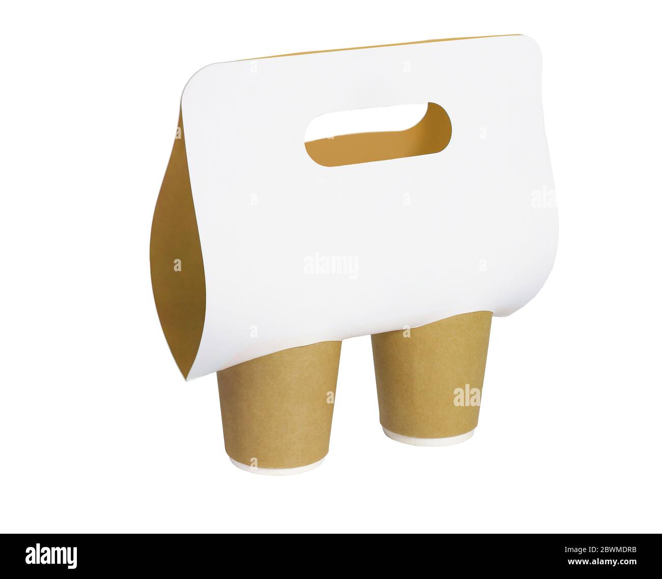 Paper Cups and Holder With Handle on White Background Stock Photo - Alamy