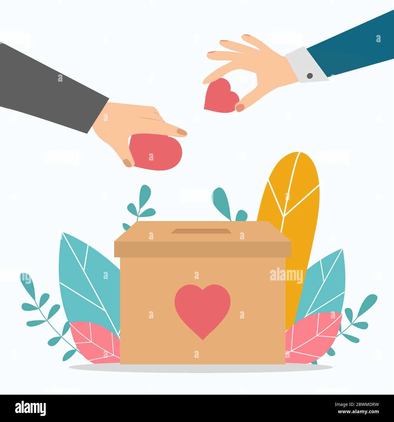 The volunteer team worked together to help and collect donations Stock Vector